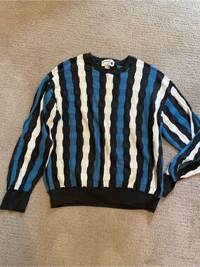 Back Beat Co. Striped Black, Blue & White Crewneck Sweater